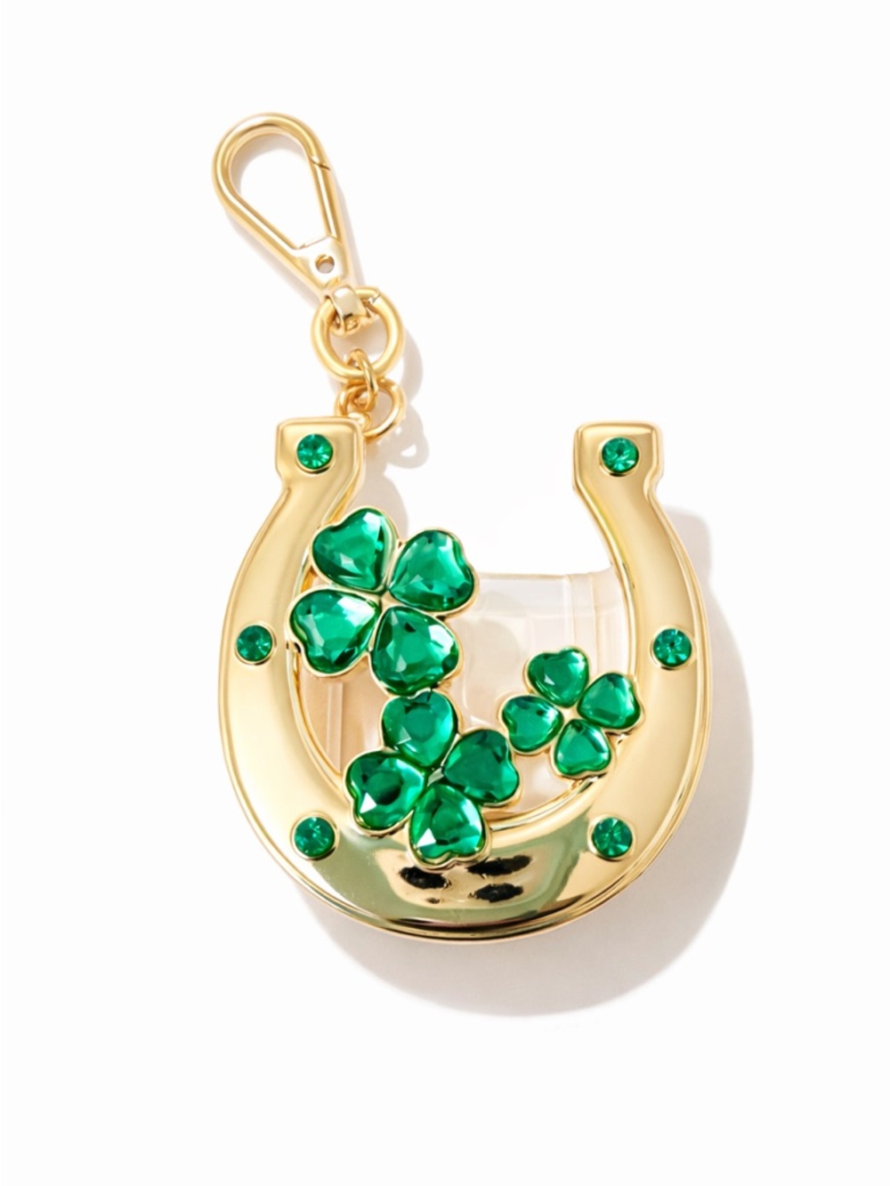Lucky Clover Horseshoe PocketBac Holder Green Rhinestone Bag Charm